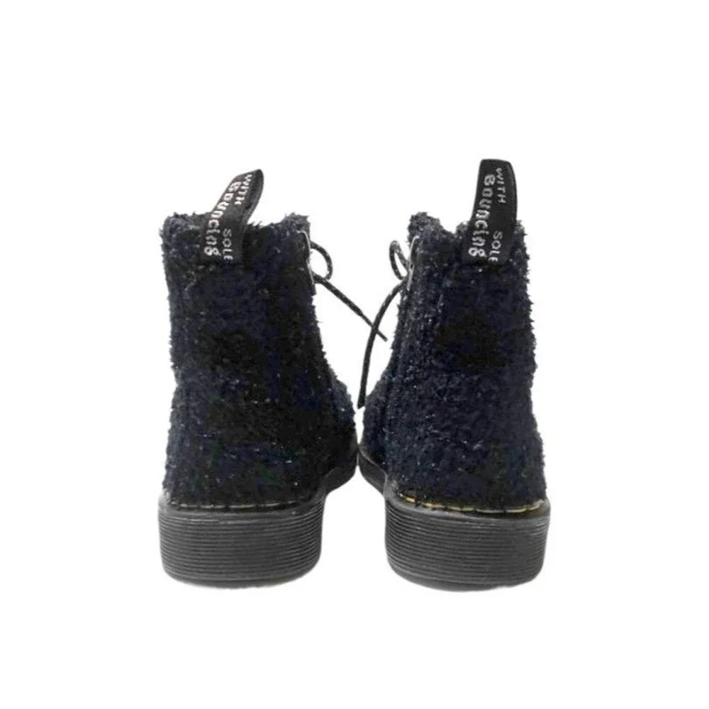 DR MARTENS Junior 1460 Pascal Tinsel Fur Lace Up Boots Black 12 29 Sparkly Girls